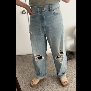 Distressed light high-waist denim